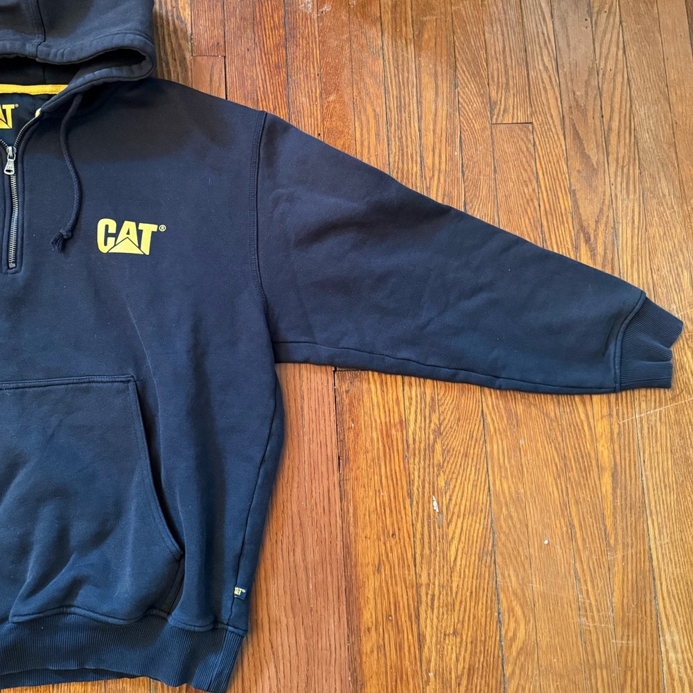 90’s CAT Construction Vintage Quarter Zip Hooded Sweatshirt - Picture 5 of 13